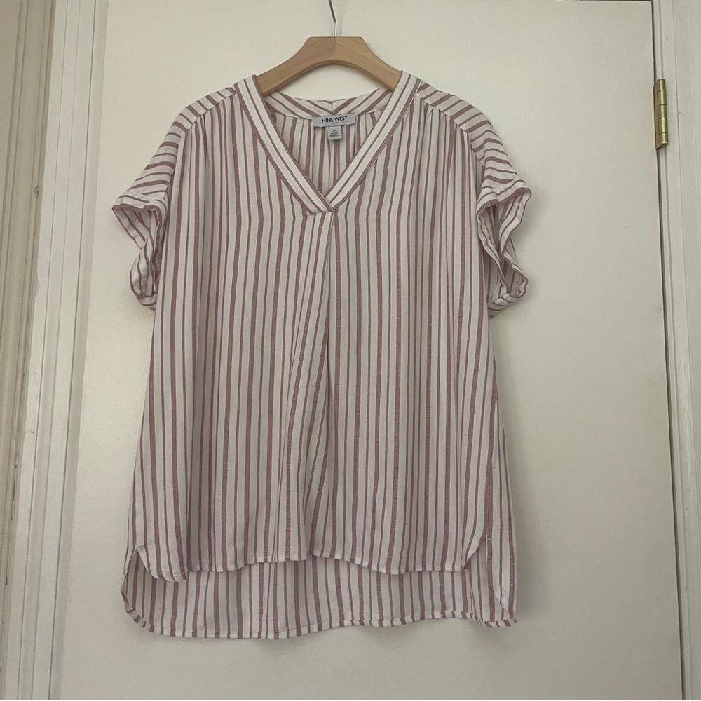 Nine West Pink and White Striped Blouse